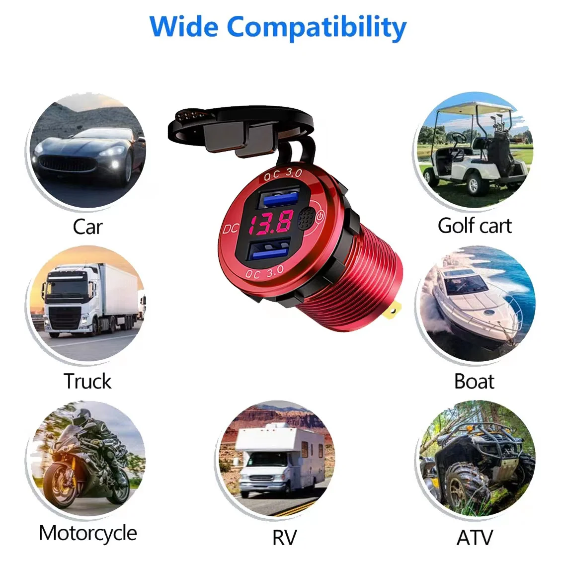 QC3.0 ġ  USB   LED  ǥ ڵ Ʈ   12V/24V    ؾ ATV RV Ʈ