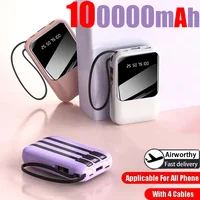 100000mAh Power Bank Portable Battery Fast Charging With 4 Wire Digital Display External Power Bank For Iphone Huawei Xiaomi 1