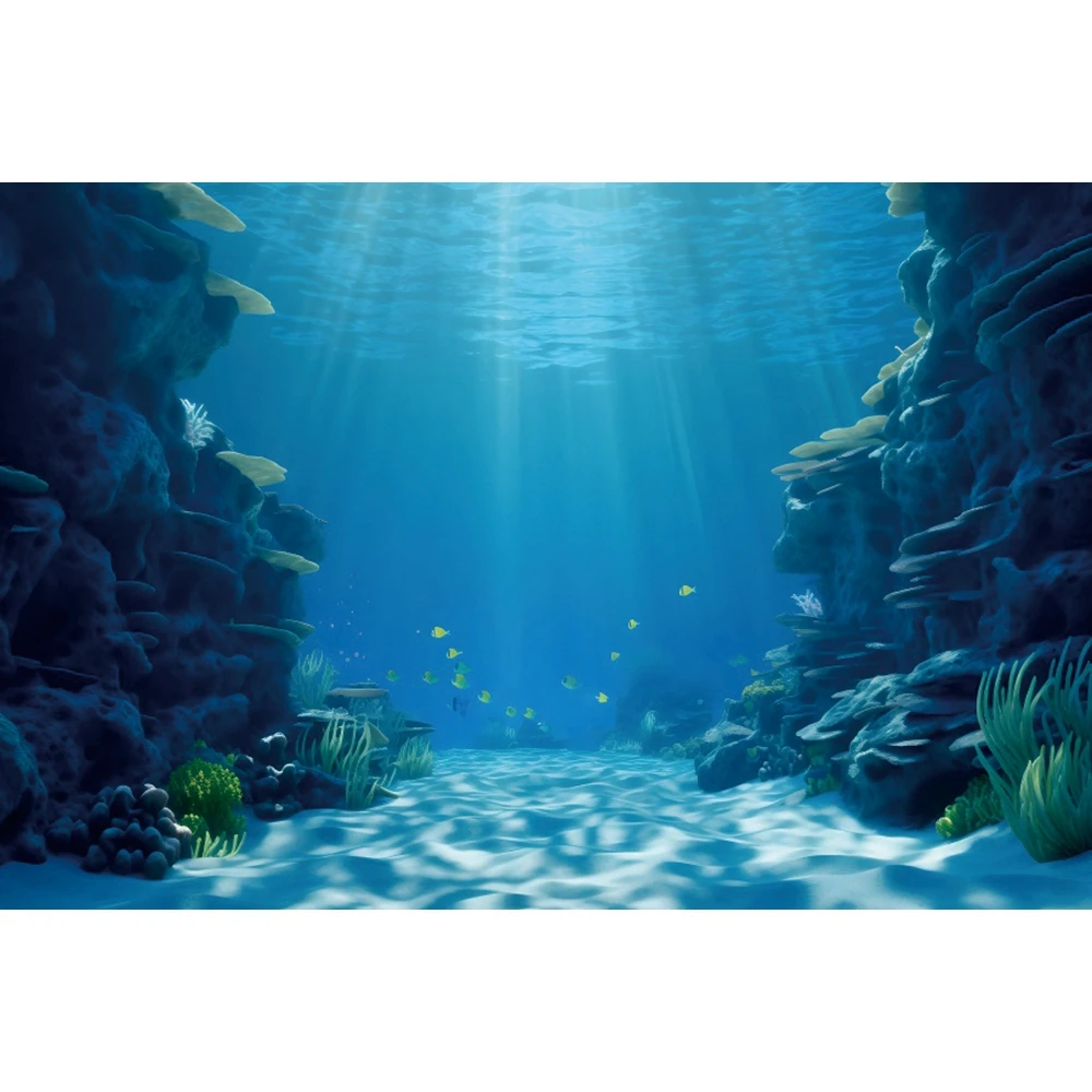 Underwater World Seabed Backdrop Ocean Undersea Sunlight Fish Coral Baby Birthday Aquarium Photography Background Photo Studio 3