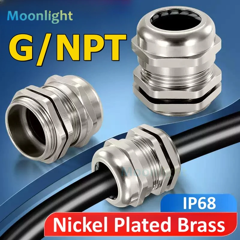 Waterproof Cable Gland IP68 Nickel Plated Brass 1/4" 3/8"1/2" 3/4" 1" 2" BSPP/NPT Male Thraed for 3-6.5mm 4-8mm Cable Joint 1PCS