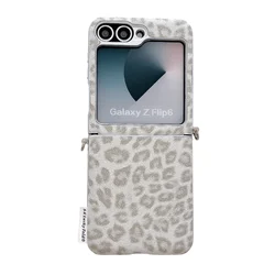 Luxury Leopard Print Phone Case with Wrist Strap - Shockproof Hard Cover - Galaxy Z Flip5 (Case)