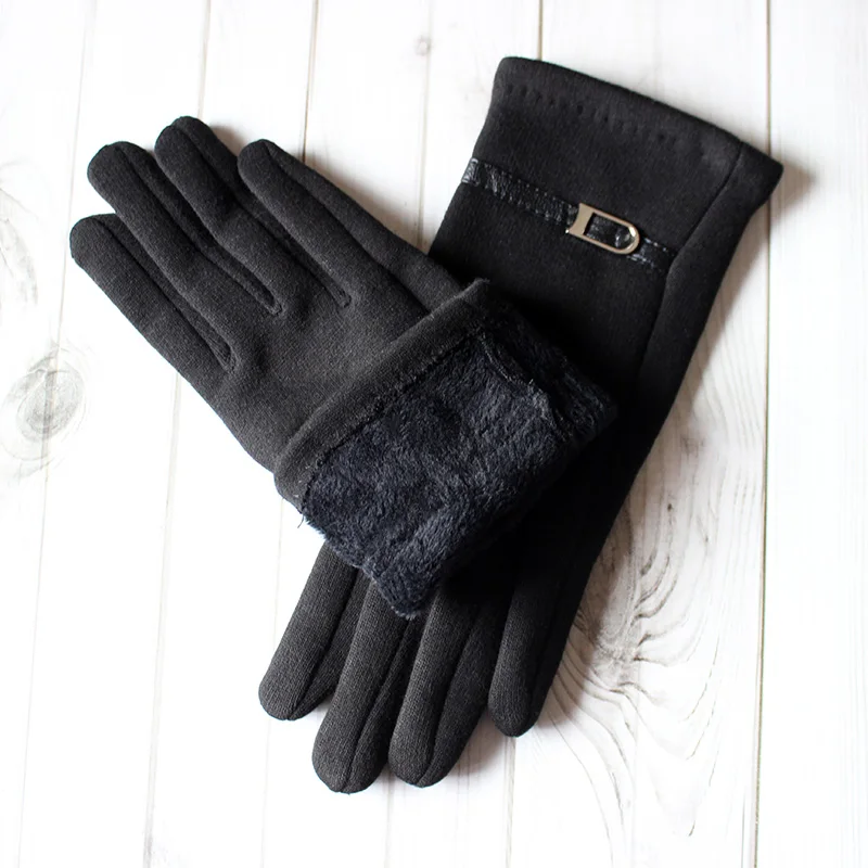 Cotton Gloves Women's Black Stretch Heat Drill Knit Ladies Touch Screen Girls Outdoor Riding Autumn Warm Gloves