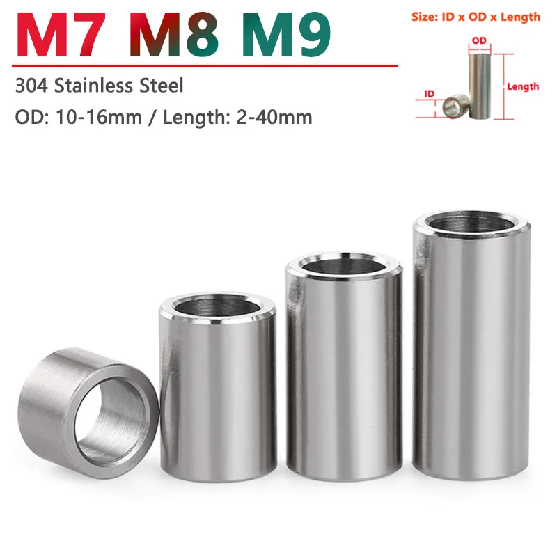 Stainless steel washer M7 M8 M9 304 Stainless Steel Bushing Washer Gasket Unthreaded Round Hollow Standoff Spacer Sleeve OD 10-16mm