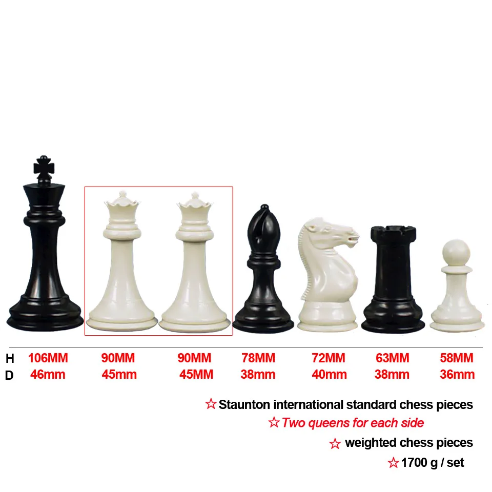4 queens International Standard Chess Pieces King Height 106mm Staunton Weighted Chess Set for Kids Adult Club Game IA12