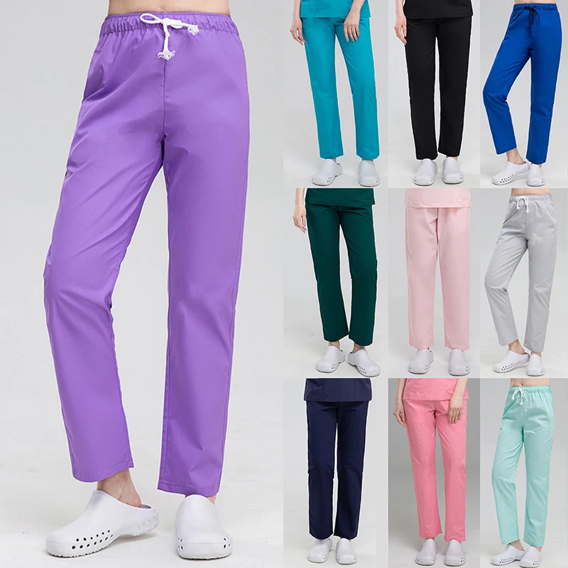 

1Pcs Dentist Nurse Workwear Pant Elastic Waist Drawstring Scrub Pants with Three Pocket Beautician Lab Scrubs Pet Shop Workwear