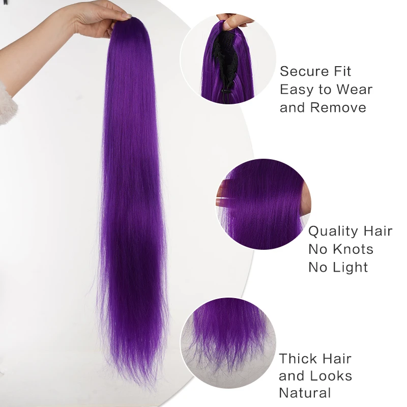 Synthetic Long Straight Hair Ponytail Wig Purple 32 inch Hair Clip, Designed Specifically for Women to Fit for Daily Gatherings