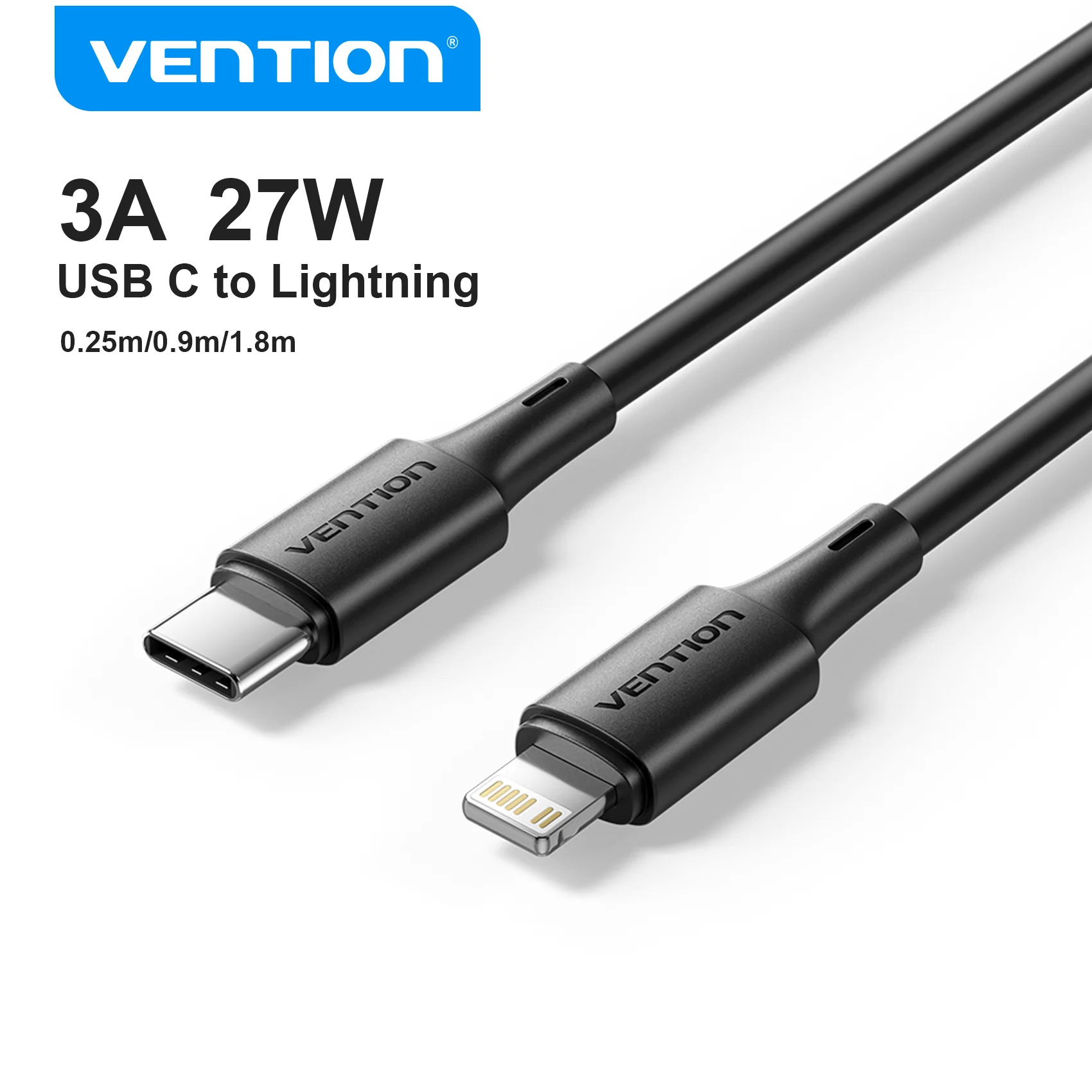 Vention Lightning Cable - USB-C to Lightning Fast Charge Cord with PD27W, Available in Various Lengths (0.25m/0.9m/1.8m)