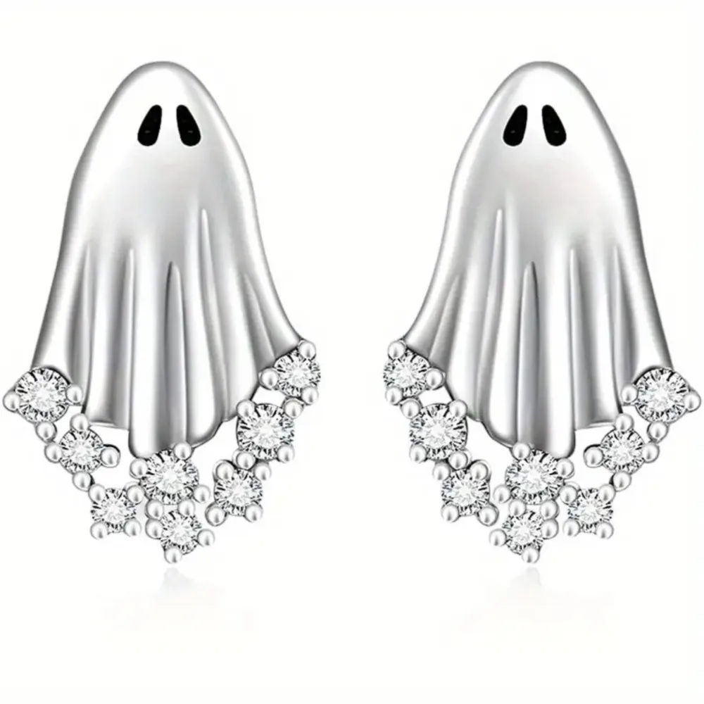 2Pcs Halloween Ghost Zircon Stud Earrings for Women Cute Resin Design Earring Festival Party Jewelry Gifts