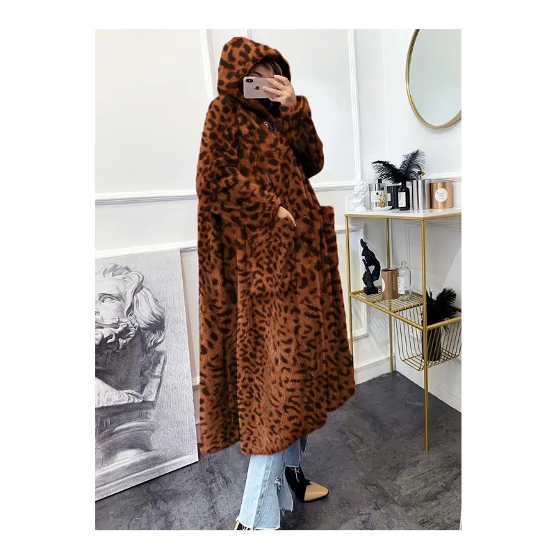 Luxury Brand Winter Long Fur Coat Women Warm Thick Faux Fur Jacket Hooded Chic Robe Buttons Long Sleeve Outerwear New