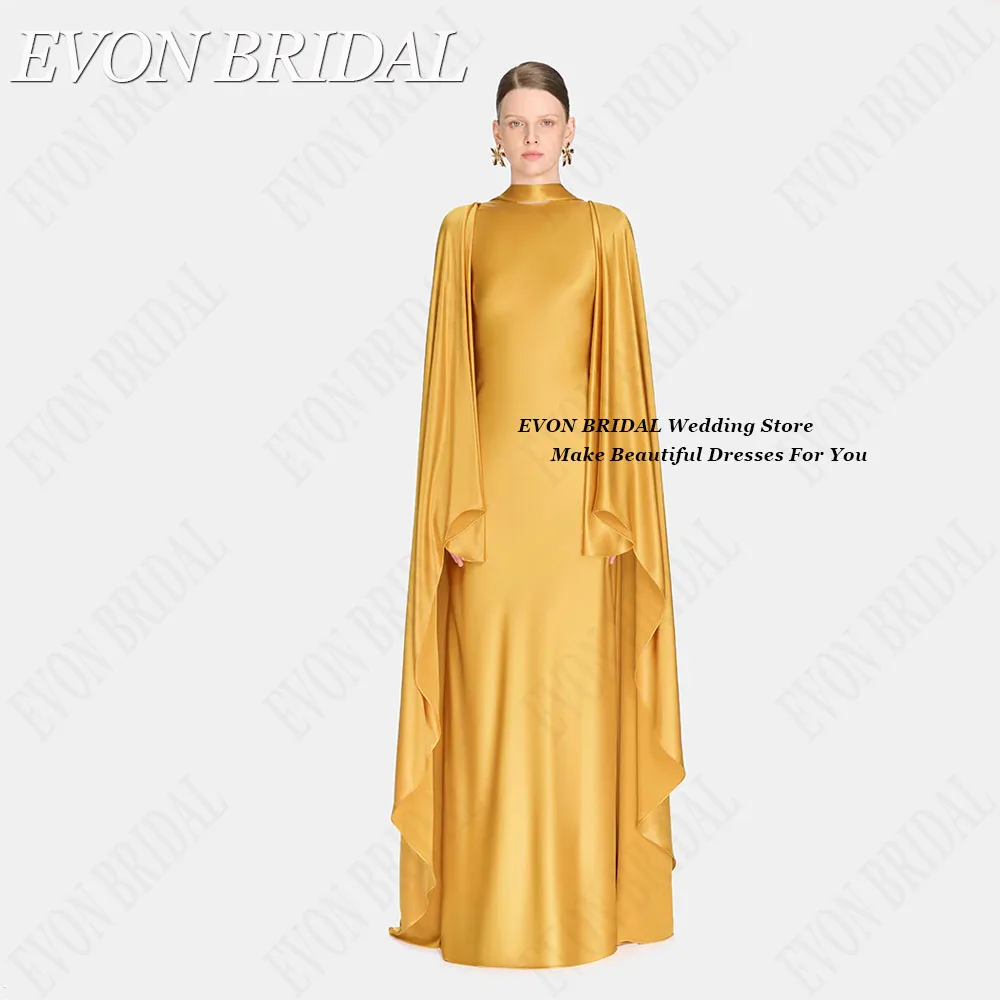 EVON BRIDAL Mermaid Satin Elegant Celebrity Red Carpet Dresses With Cape Saudi Arabia Evening Party Gowns Scoop Floor Length