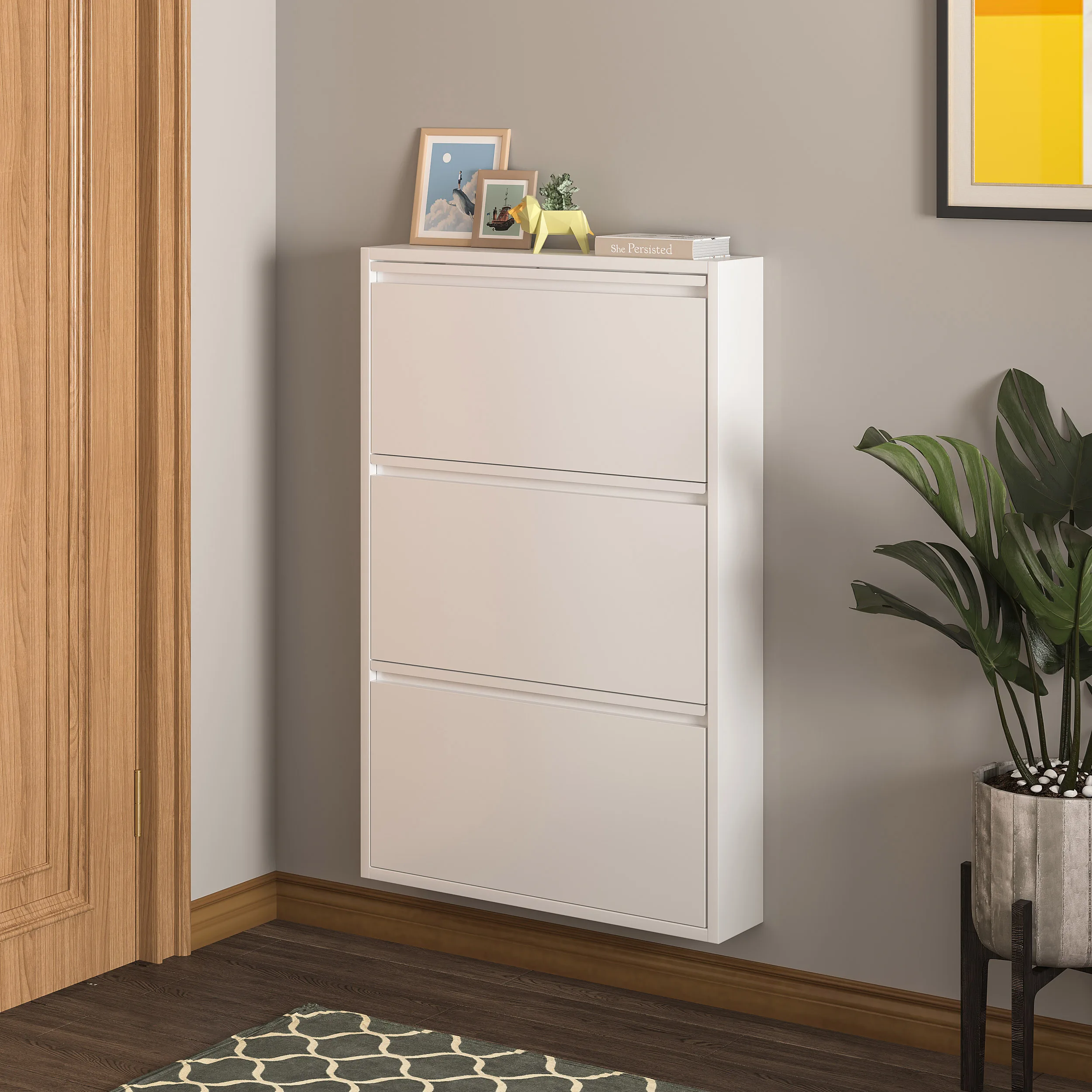 Ultra Thin Shoe Cabinet 12cm Steel Household Doorway Doorway Hanging Wall Metal Cabinet Large Capacity Sapateira Furniture WKSC