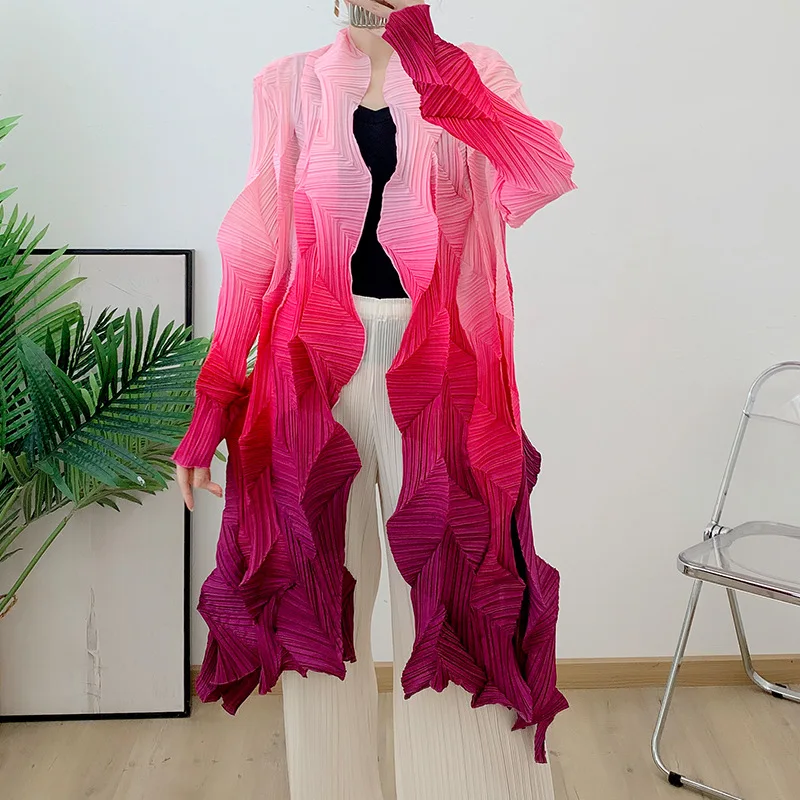 

Плиссированный кардиган для осени 2024, длинное Плиссированное пальто с бриллиантами, свободный и оверсайз летний кардиган, одежда в готическом стиле