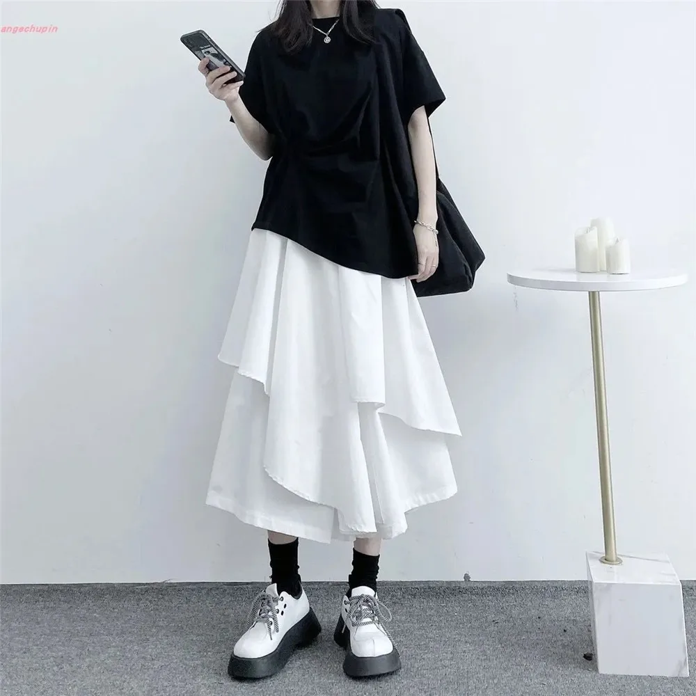 

Irregular A-line Mermaid Black Ladies Harajuku Japan Punk High Waist Loose Gothic Casual Summer Korean Skirt Women White Hip Hop