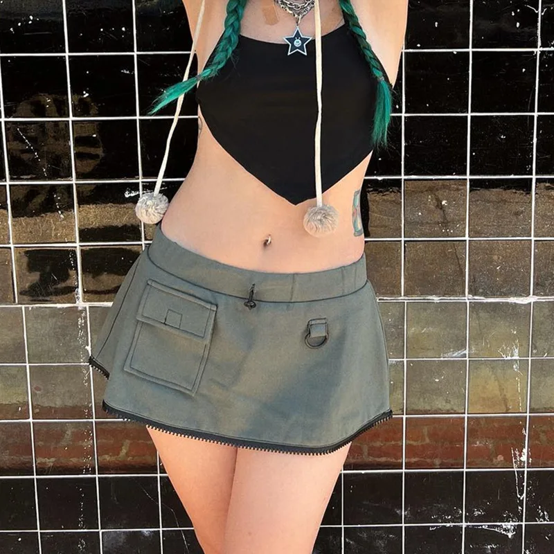 

Preppy Grunge Y2K Mall Goth A-line Skirts Vintage Spliced Detachable Zipper Skirt 2000s Retro Harajuku Streetwear E-girl Clothes