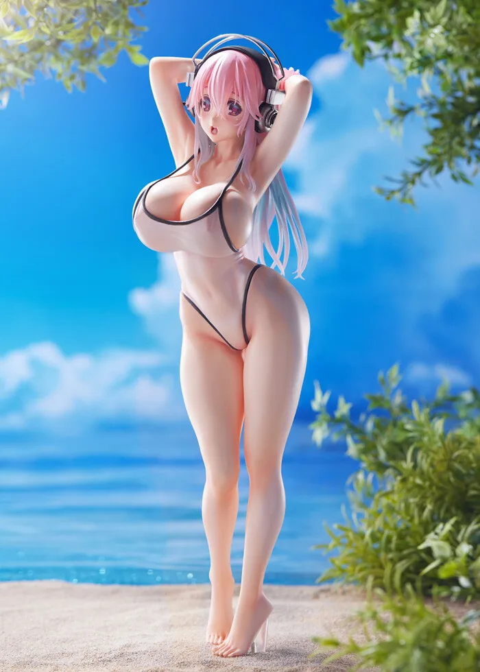 

26cm 100% Original WAVE Dream Tech Super Sonico White Swimsuit PVC Action Figure Model Toys
