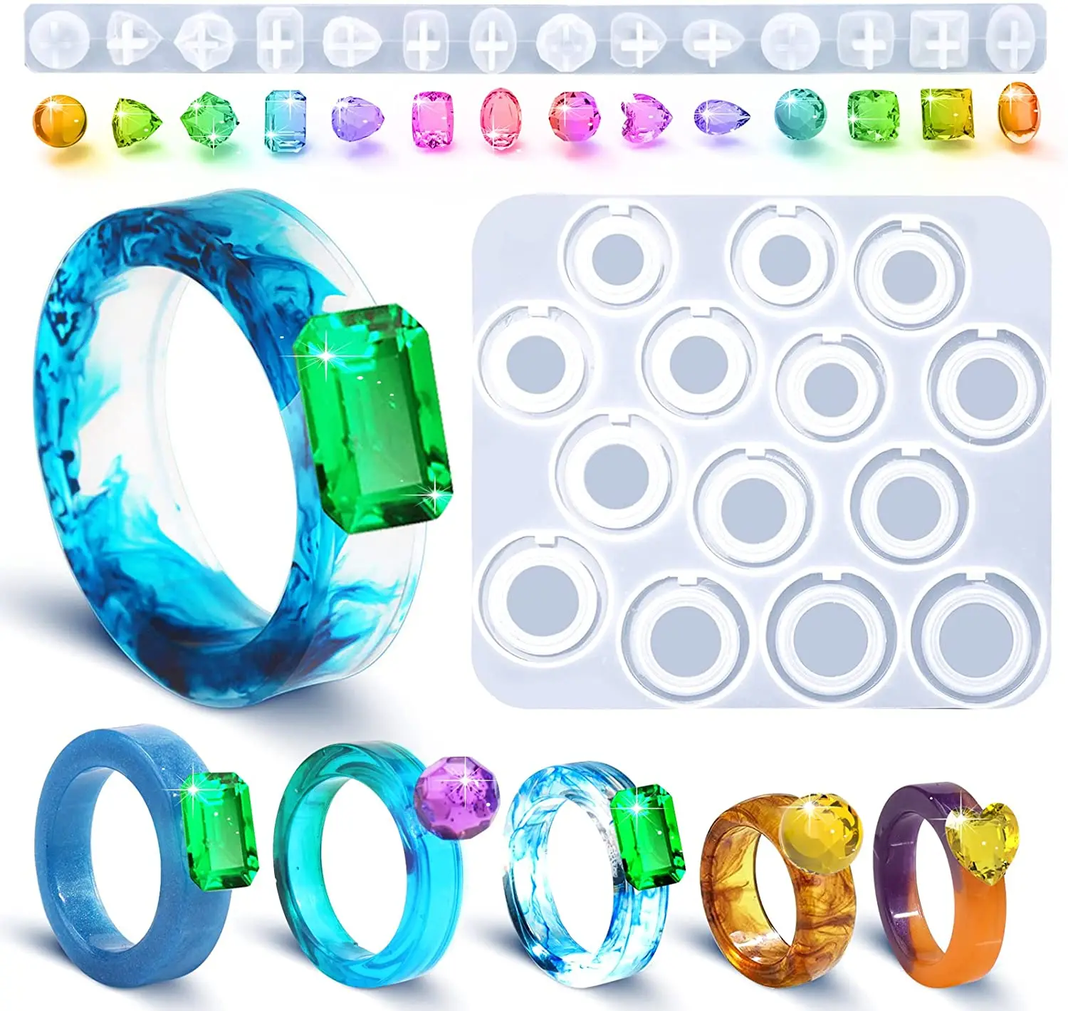 Resin Ring Mold for Epoxy Resin Rings Silicone Molds with 14 Different Sizes for DIY Crafts Jewelry Making