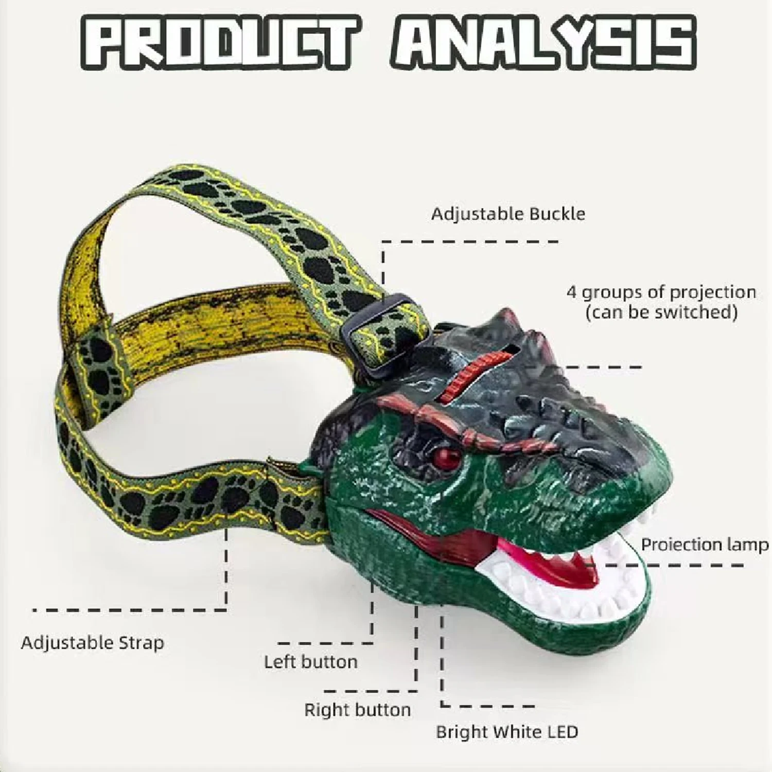 KingEra 키즈 헤드램프, 공룡 LED 헤드램프