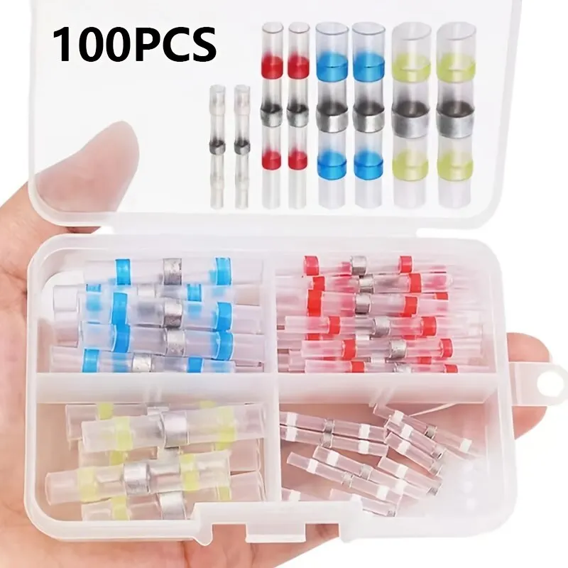 100pcs 방수 솔더 씰 열 수축 버트 커넥터 러그 터미널 숙제 DIY 용 절연 전기 와이어 커넥터
