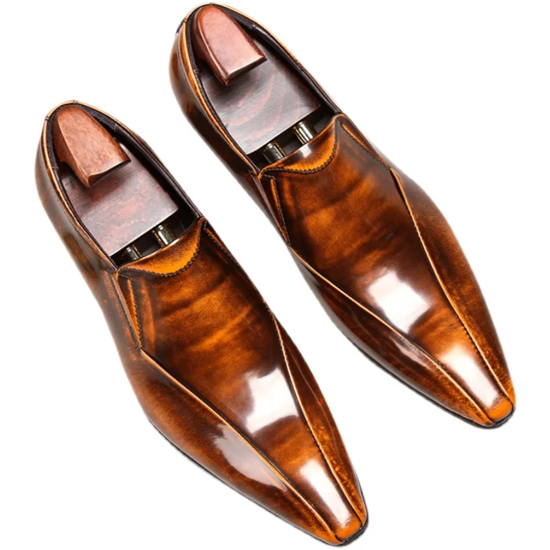 Spring/Autumn Men's Genuine Leather Pointed Toe Slip-On Black/Brown Business Office Wedding For Men Flats Shoes 5