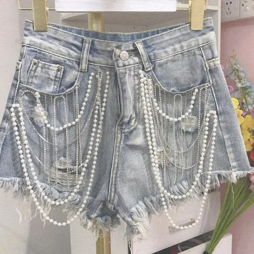 Blue jeans with holes, women's washing water high waist, thin women's hot pants in summer  jean shorts  harajuku  short mujer