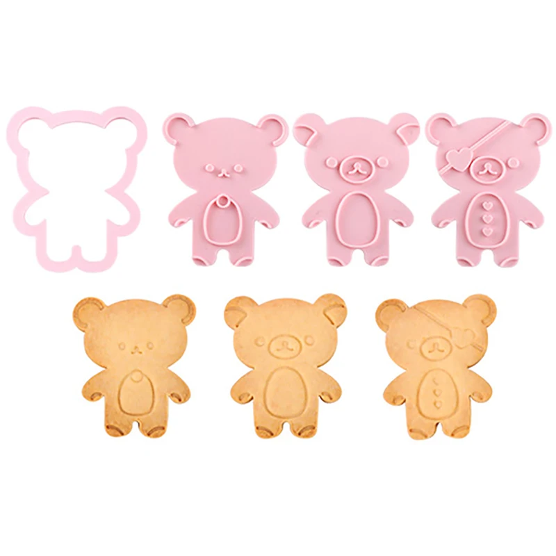 Cute Bear Mold Cookie Bear Stamp Cookie Cutters Set Fondant Biscuit Mold DIY Pastry Baking Tool Shaker Forms for Cookies