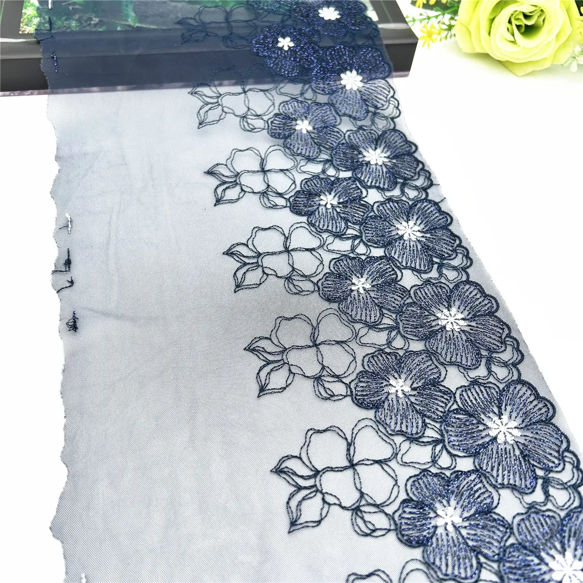 3y/lot 18.50cm Dark Blue Shimmer Embroidery Lace Trim Clothing Accessories Dress Sewing Applique Costume Lace Fabric Wedding 1