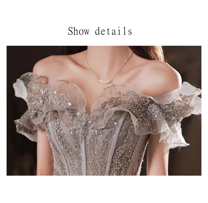 Elegant Evening Dresses Strapless A-Line Off The Shoulder Sequin Beaded Bandage Shiny Slim Backless Floor-Length Celebrity Gowns