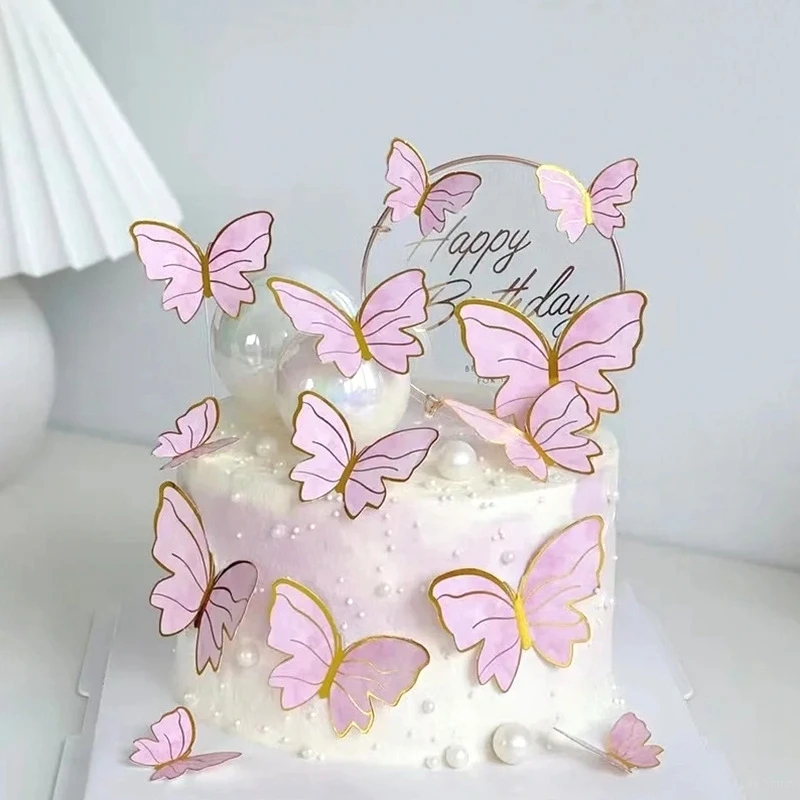 10pcs Butterfly Cake Decoration Festival Plugin Baking Decoration Flag Happy Birthday Party Cake Wedding Birthday Insert Decor