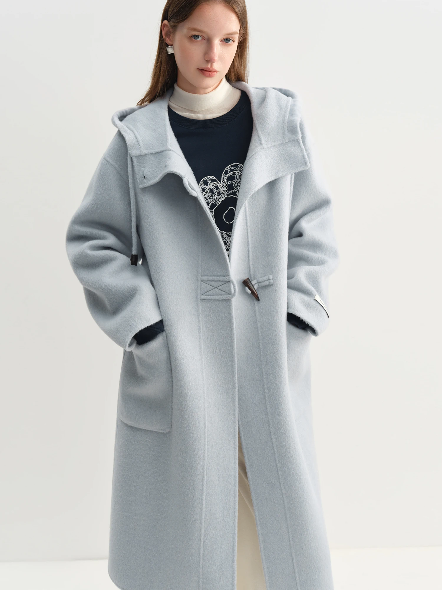 FSLE 2025 Winter Women's Academic Hooded Wool Blend Coat - Double