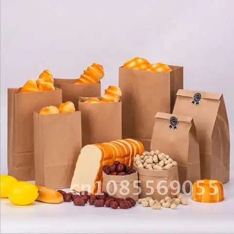 

10-20pcs Paper Bag Brown Kraft Paper Gift Packaging Biscuits Candy Food Packaging Nuts Snacks Baking Bread Paper Bag