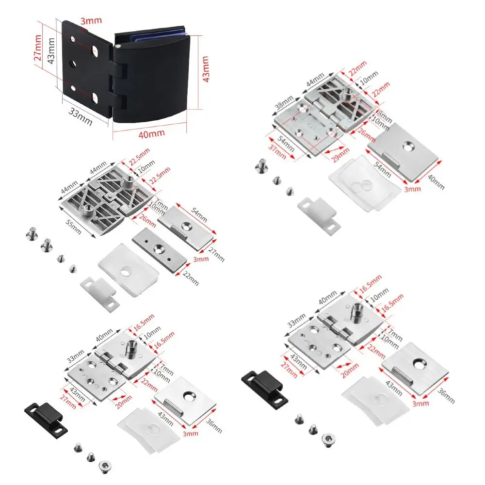 Brushed Nickel Glass Door Hinge Embedded Zinc Alloy Cabinet Door Hinge Durable Cabinet Glass Clamp Accessories