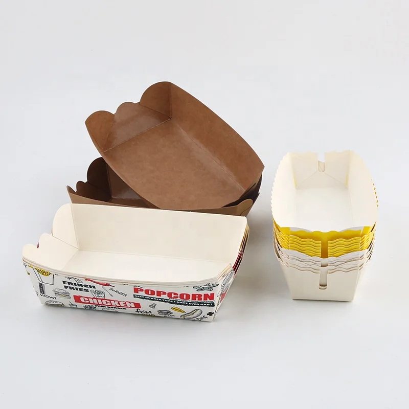 Custom  Custom Printed Disposable Brown Kraft Cake kraft paper fast food box Hot Dog Tray Box custom disposable kraft paper fast food box printed paper cup and bowl takeaway food packaging