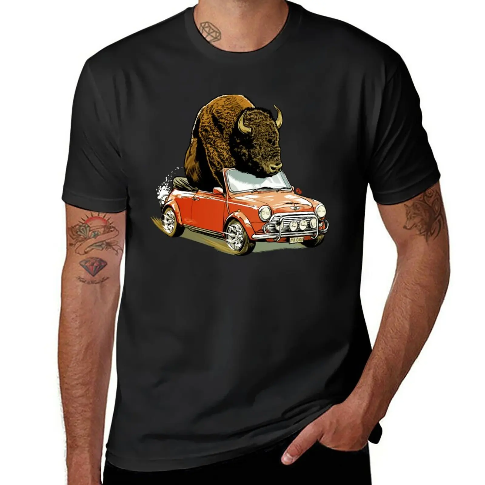 

Bison in a Mini. T-Shirt funnys hippie clothes customs design your own animal prinfor boys mens white t shirts