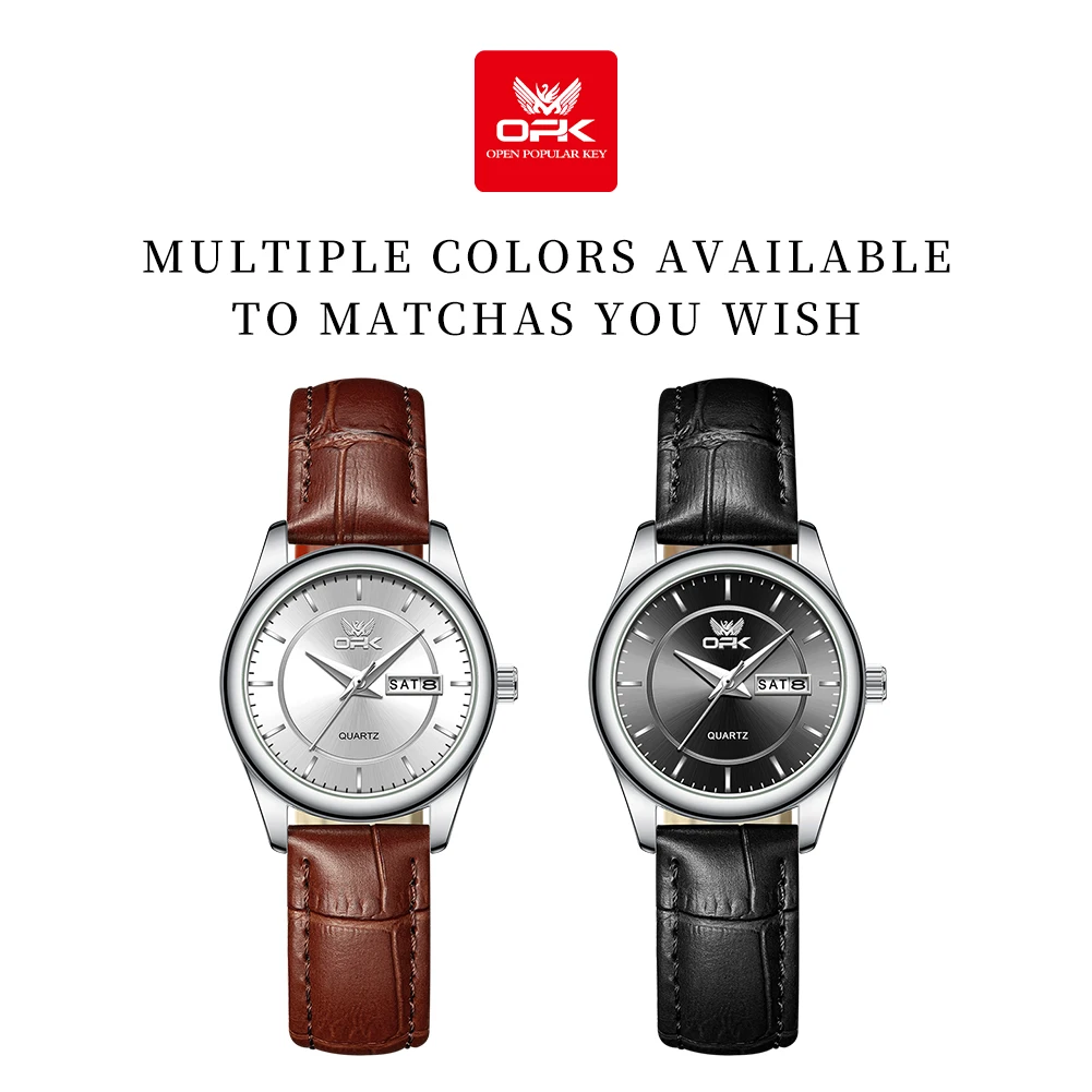 OPK 6022 Women's Watches Elegant Fashion Small Quartz Wristwatch for Ladies Waterproof  Leather Strap Dual Calendar Display 6