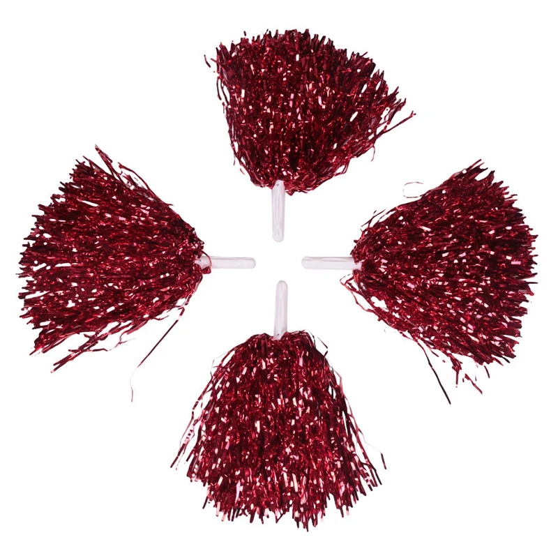 72Pcs Cheerleading Pom Poms Metallic Foil Cheer Pom Poms With Plastic Handle For Adults Kids Cheerleaders Party Red