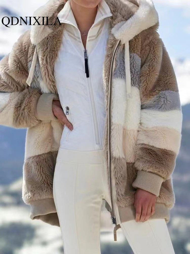 

Женская куртка, новинка сезона осень-зима 2023, свободное повседневное женское пальто на молнии с длинными рукавами и плюшевым капюшоном разных цветов в уличном стиле