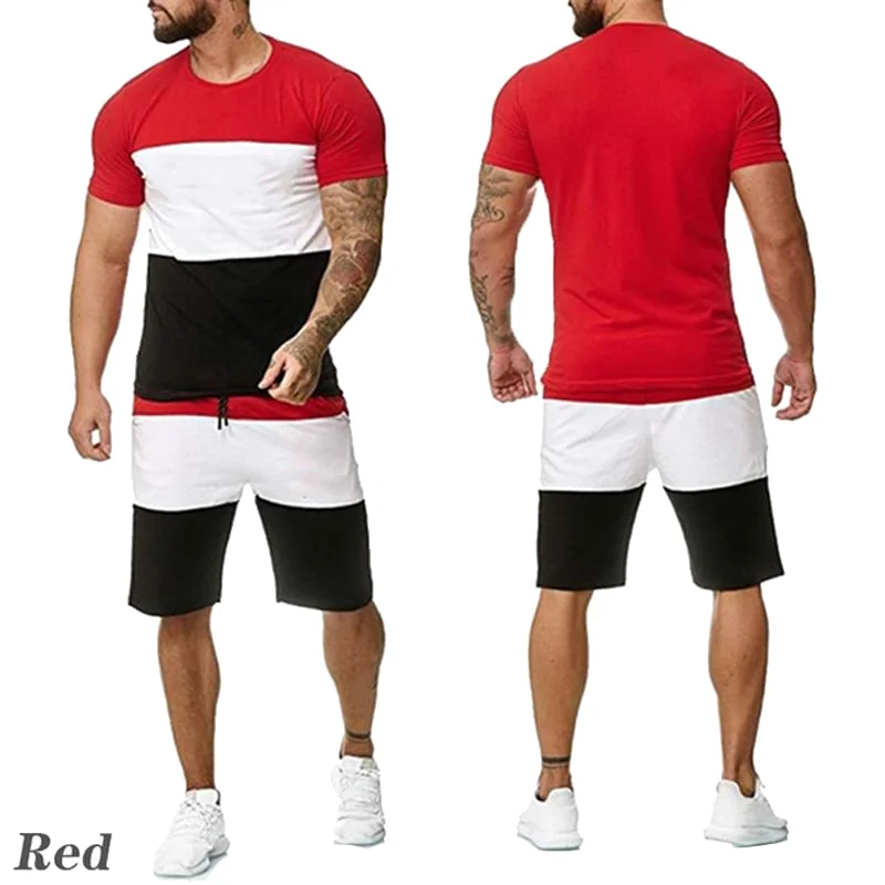 New Men's Casual Short-sleeve Suit Color Matching T-shirt and shorts
