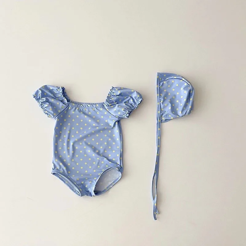 2pcs Summer Kids Baby Girl One Piece Heart Print Swimsuits