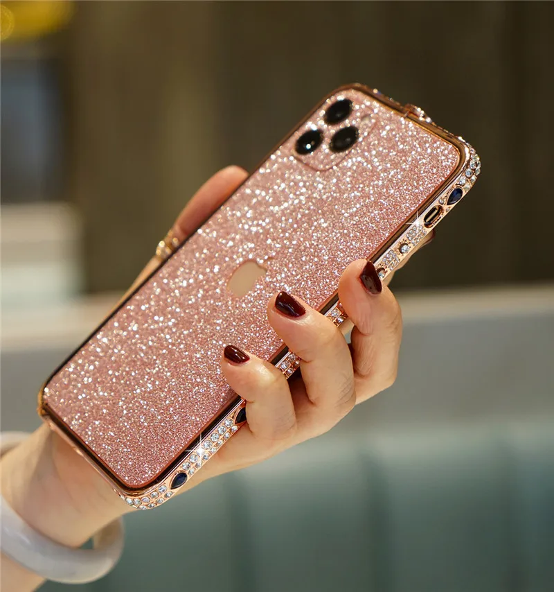 Funda De Metal Con Purpurina Y Diamant De Imitación Para IPhone