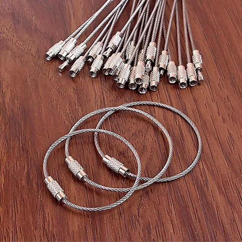 10PCS Stainless Steel Wire Keychain Cable Key Ring Outdoor Hiking Camping