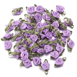 50pcs Mini Satin Ribbon Rose Appliques for Decorative Sewing and Crafts (Purple)