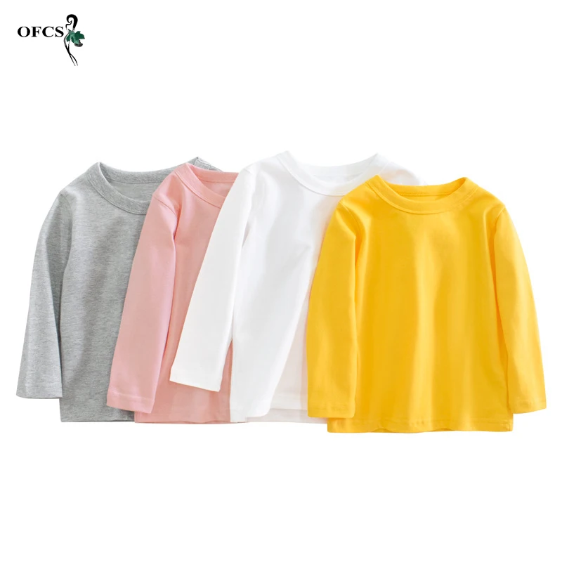 

Best Seller Girl's Cute T-shirts Solid Color Boy's Long Sleeve T-shirts Autumn Tees Top New Arrival Children's Clothes Cotton
