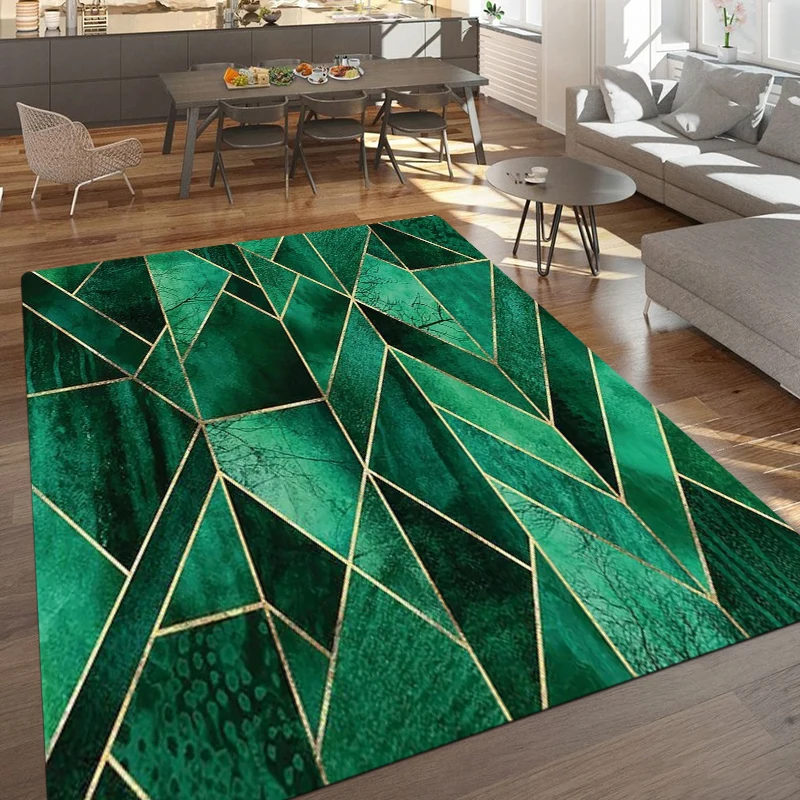 

Golden Edge Green Geometric Pattern Printed Rectangle Carpet Rug For Bedroom Living Room Soft Fluffy Rug Nonslip Mat Home Decor