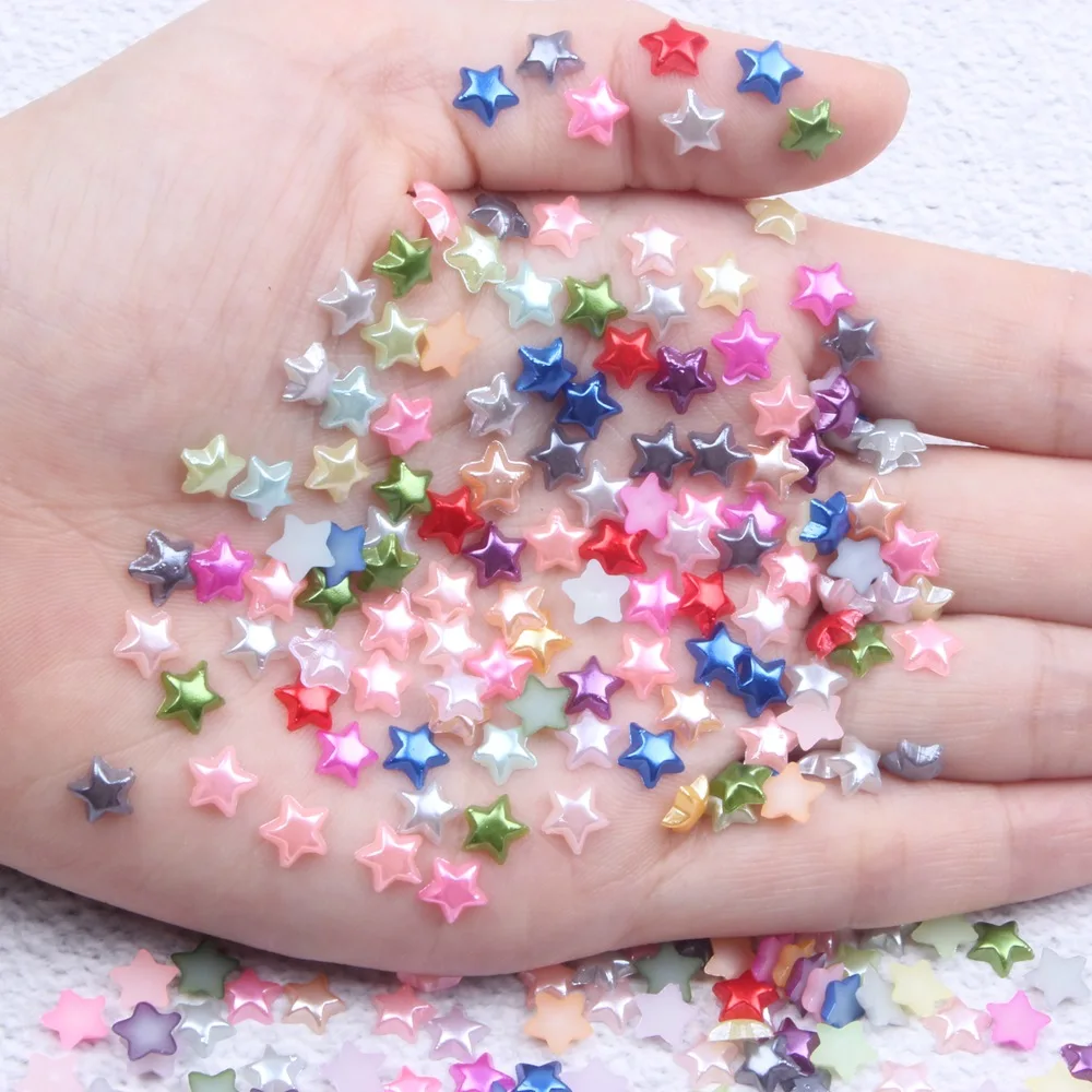 

1Bag 6mm Star ABS Pearl Beads Flat Back For Sewing Dress Garment Bag Shoe Headwear Jewelry Epoxy Phone Case DIY Making Nail Art