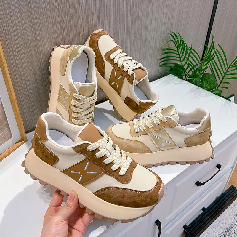 DIMANYU Board Shoes Women's Genuine Leather 2024 Spring New Platform Female Shoes Fashion Lace-up Cortez Shoes Ladies