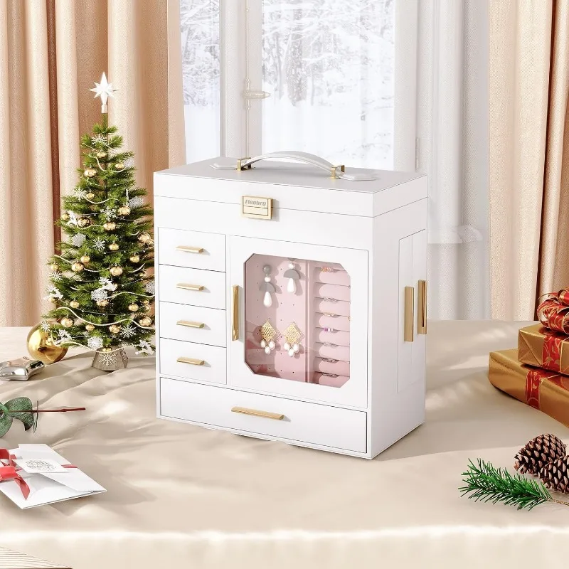 Jewelry Box with Mirror – Large-Capacity Jewelry Organizer Case with Multiple Compartme... - SKU JBM08158 - UGI Packaging