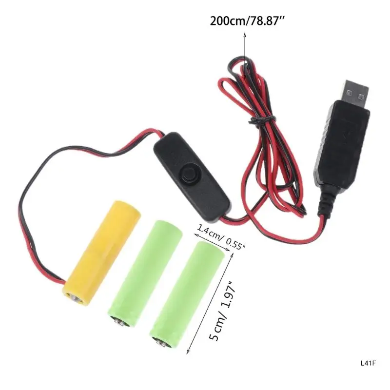 고성능 4.5V LR6 AA 더미 배터리 제거기 LED 조명 라디오용 ON OFF 스위치가 있는 USB 전원 케이블
