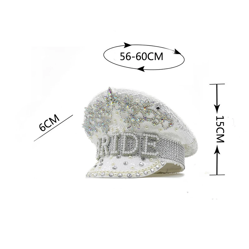 Women Hats Women Military Hat Luxury Women Bride Military Hat Luxury Sequin Burning Captain Sergeant Hat Rhinestone Festival Birthday Part