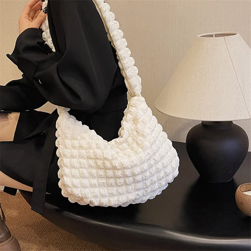 New Women's Bag, Fashionable Large Capacity Cloud Cross Bags, Bubble Tote Bag, Commuting Niche Pleated Casual Puff Shoulder Bag