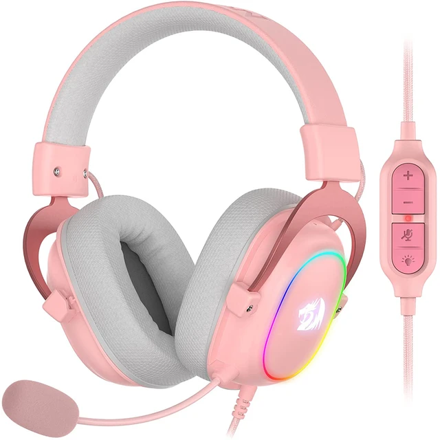 Redragon Pink Earpiece RGB Wired Gaming Headset - 7.1 Surround Sound Multi Platforms Headphone USB Powered for PC/PS4/NS